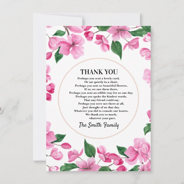 Rosa Blommigt Sympati - tackkort Inbjudningar (Baksida)