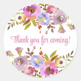 Rosa blommigt tack för att du kom runt klistermärke