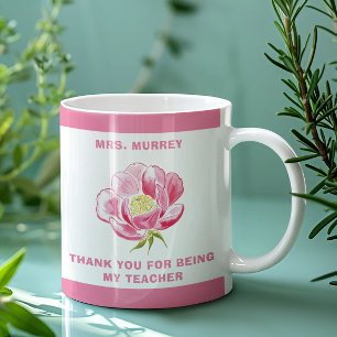Rosa Blommigt Tack Lärargåva Kaffemugg