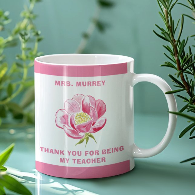 Rosa Blommigt Tack Lärargåva Kaffemugg (Skapare uppladdad)