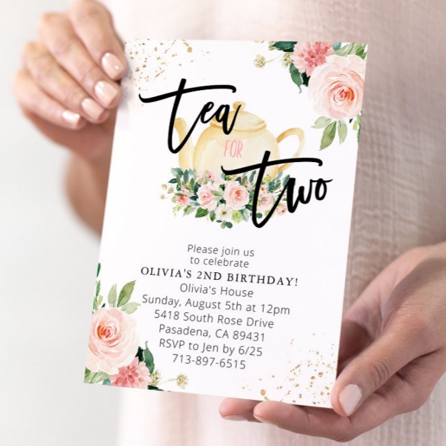Rosa Blommigt Tea för 2:a födelsedagen Party Inbjudningar (Skapare uppladdad)