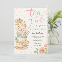 Rosa Blommigt Tea för två födelsedagsinbjudningar Inbjudningar