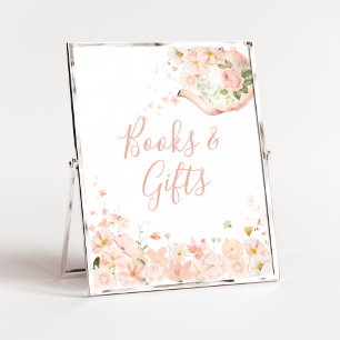 Rosa Blommigt Tea for Two Baby Shower Bokar & Gift Poster