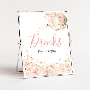 Rosa Blommigt Tea for Two Baby Shower Drinks Poster