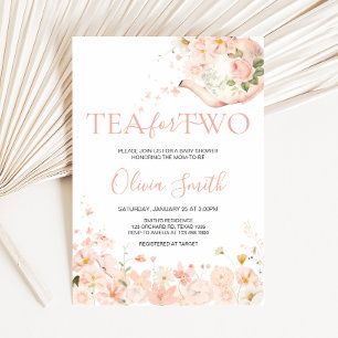 Rosa Blommigt Tea for Two Baby Shower Inbjudningar