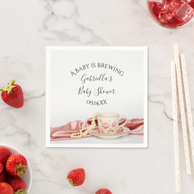 Rosa Blommigt Tea Kopp Baby är en bryggskugga Pappersservett (Insitu)