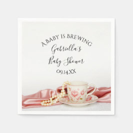 Rosa Blommigt Tea Kopp Baby är en bryggskugga Pappersservett