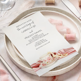 Rosa Blommigt Tea Kopp med Pearls Bröllop Inbjudningar