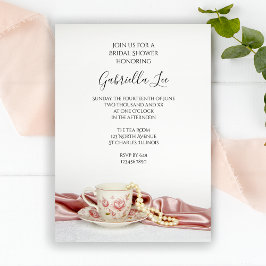 Rosa Blommigt Tea Kopp med Pearls Möhippa Inbjudningar