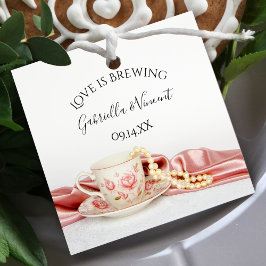 Rosa Blommigt Tea Kopp Pearls Kärlek brinner Bröll Gåvor Etiketter