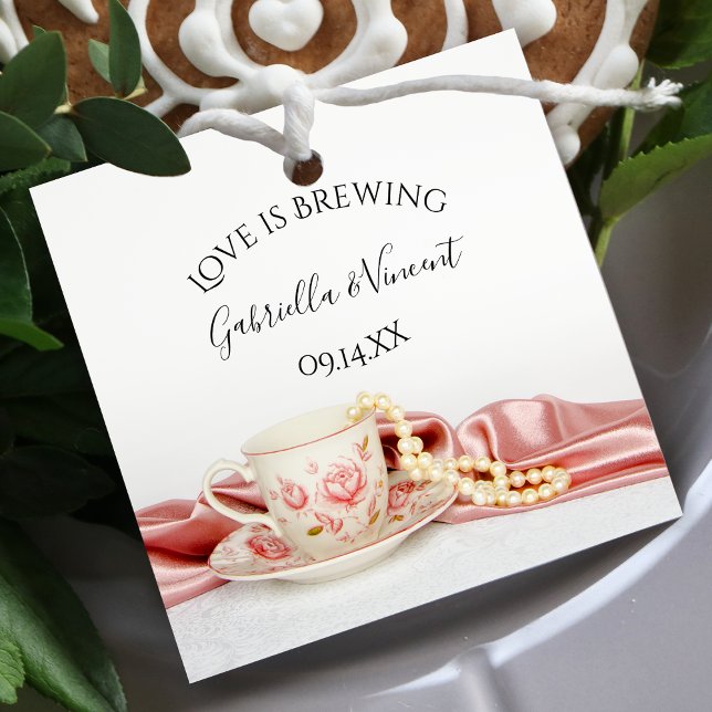 Rosa Blommigt Tea Kopp Pearls Kärlek brinner Bröll Gåvor Etiketter (Skapare uppladdad)