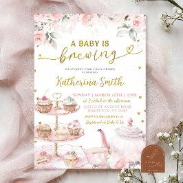 Rosa Blommigt Tea Party Baby bjuder in Inbjudningar