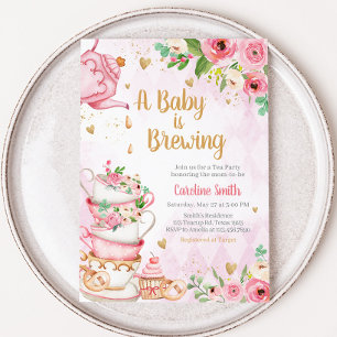 Rosa Blommigt Tea Party Baby Shower Inbjudningar