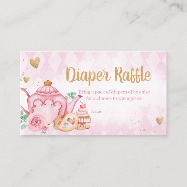 Rosa Blommigt Tea Party Baby Shower Raffle Tilläggskort (Framsida)