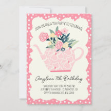 Rosa Blommigt Tea Party Birthday-inbjudan