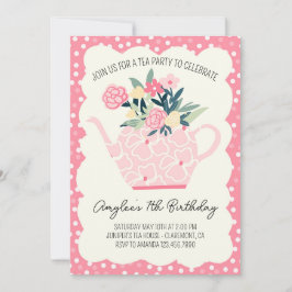 Rosa Blommigt Tea Party Birthday-inbjudan Inbjudningar