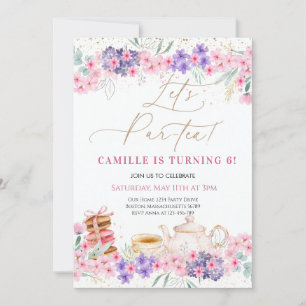 Rosa Blommigt Tea Party födelsedag Inbjudningar