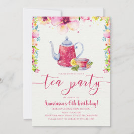 Rosa Blommigt Tea Party födelsedagen Inbjudningar