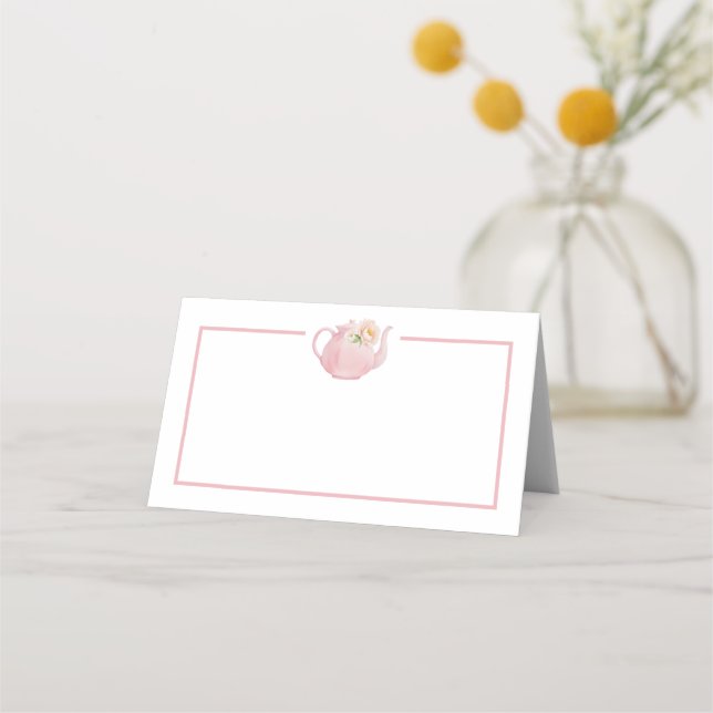 Rosa Blommigt Tea Party Girl Baby Shower blank bla Placeringskort (Framsida)