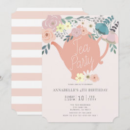 Rosa Blommigt Tea Party Girl Birthday Inbjudningar