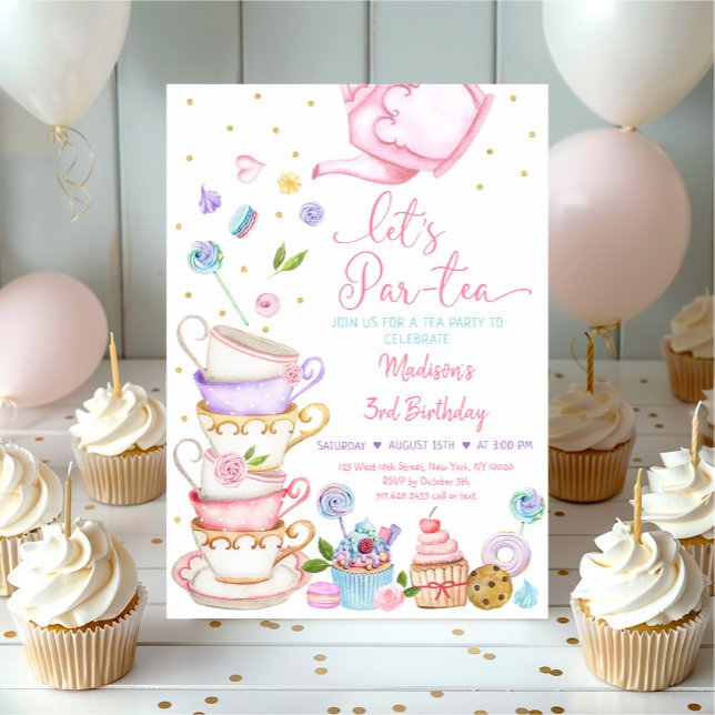 Rosa Blommigt Tea Party Låt oss Par-tea Birthday Inbjudningar (Skapare uppladdad)
