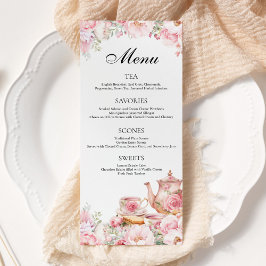 Rosa Blommigt Tea Party Menu Meny