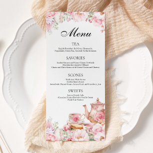 Rosa Blommigt Tea Party Menu Meny