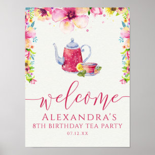 Rosa Blommigt Tea Party Poster