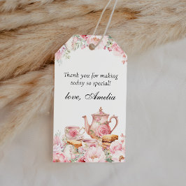Rosa Blommigt Tea Party Tack favör Presentetikett