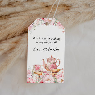 Rosa Blommigt Tea Party Tack favör Presentetikett
