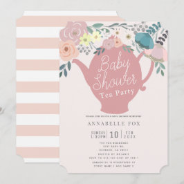 Rosa Blommigt Tekanna Tea Party Baby Shower Inbjudningar