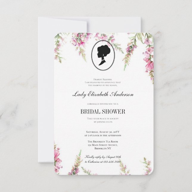 Rosa blommigt-tema, möhippa tekrissituation inbjudningar (Framsida)