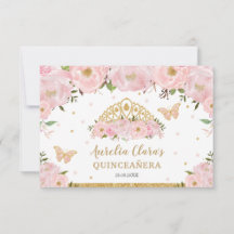  Rosa Blommigt Tiara Quinceañera Butterflies