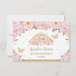  Rosa Blommigt Tiara Quinceañera Butterflies OSA Kort