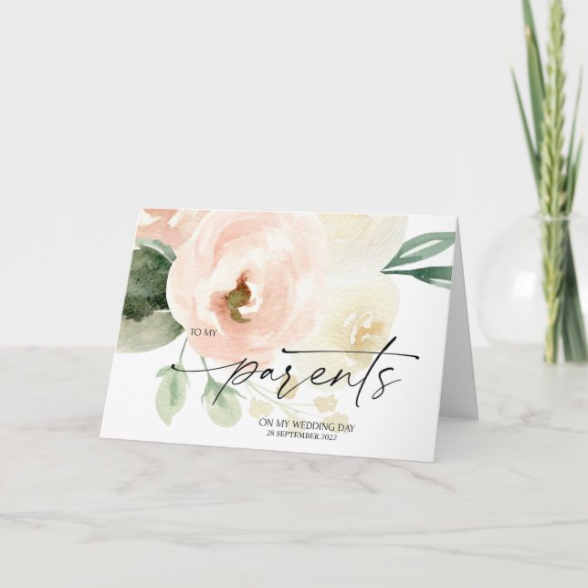 Rosa Blommigt till Mina föräldrar på mitt Bröllops Kort (Framsida)