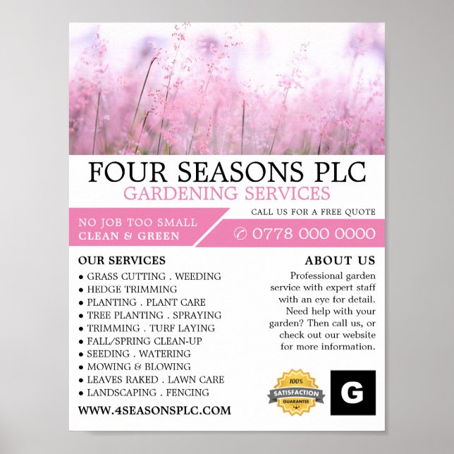 Rosa Blommigt,  tjänst, trädgårdsodlare Poster (Framsidan)