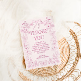 Rosa Blommigt Toile De Jouy Girl Baby Shower Tack Kort