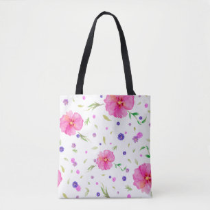 Rosa Blommigt Tote Bag för Mamma - Vattenfärgsdesi Tygkasse