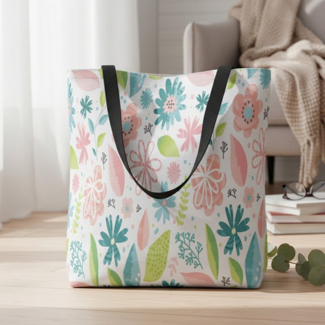 Rosa Blommigt Tote Bag Tygkasse (Skapare uppladdad)