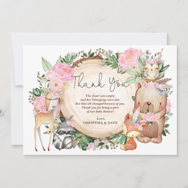 Rosa Blommigt Tribal Woodland Baby Shower Tack (Framsida)