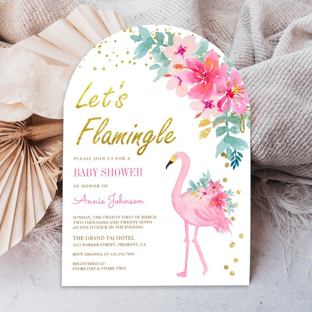 Rosa Blommigt Tropical Flamingo Arch Baby Shower Inbjudningar (Skapare uppladdad)