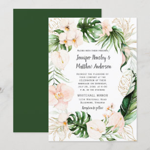 Rosa Blommigt Tropical Greenery Wandeine Bröllop Inbjudningar