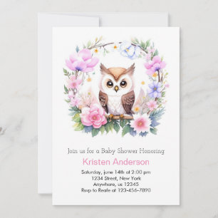 Rosa Blommigt Uggla Dreamscape Girl Baby Shower Inbjudningar