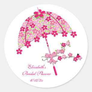 Rosa Blommigt Umbrella Runt Klistermärke