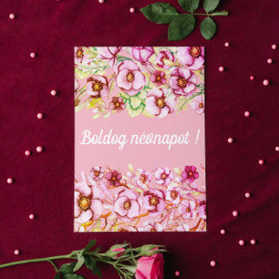 Rosa blommigt - Ungerns namn dag Kort