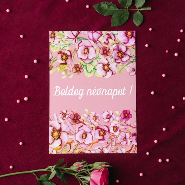 Rosa blommigt - Ungerns namn dag Kort (Skapare uppladdad)