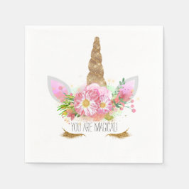 Rosa Blommigt Unicorn Birthday Pappersservett