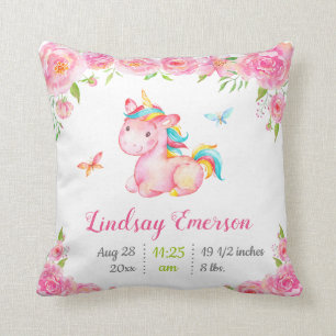 Rosa Blommigt Unicorn Flicka Gift Nursery Decor Kudde