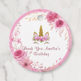 Rosa Blommigt| Unicorn-Födelsedagsfest Gåvor Etiketter