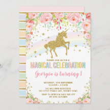 Rosa Blommigt Unicorn Magic Birthday Rainbow Party